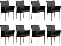 Set van 8 Zwarte leren moderne eetkamerstoelen Comfort - Toledo Leer Nero (zwart leer) - thumbnail