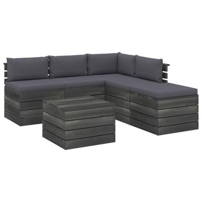 vidaXL 6-delige Loungeset met kussens pallet grenenhout