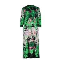 Claudia Sträter maxi jurk met bladprint en ceintuur groen/zwart
