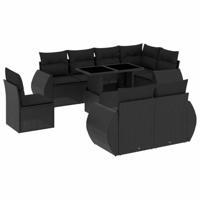 vidaXL 9-delige Loungeset met kussens poly rattan zwart