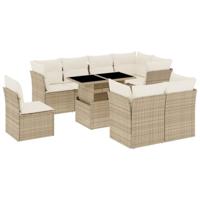 vidaXL 9-delige Loungeset met kussens poly rattan beige