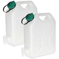 Jerrycan voor water - 2x - 5 liter - Kunststof - met kraantje en dop - thumbnail