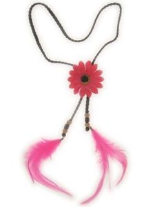 Hoofdbandje hippie met bloem en veren roze