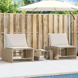 Ligstoelen 2 st met tafel poly rattan beige