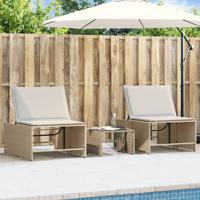 Ligstoelen 2 st met tafel poly rattan beige - thumbnail