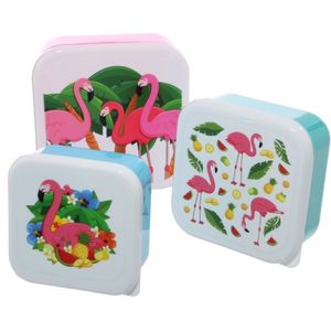 3x Voedsel opbergers bakjes tropische flamingo   -