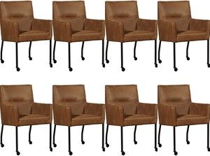 Set van 8 Bruine leren moderne eetkamerstoelen Lucky - Kenia Leer Brown (bruin leer)