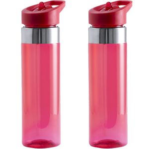 Set van 2x stuks bidon/drinkfles/waterfles 650 ml rood van kunststof