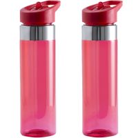 Set van 2x stuks bidon/drinkfles/waterfles 650 ml rood van kunststof - thumbnail