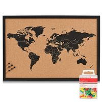 Prikbord wereldkaart met 40x punaises gekleurd - 60 x 40 cm - kurk