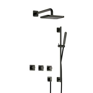 Hotbath Gal IBSGL70 Thermostatische doucheset inbouw - 2 stopkranen - 35cm wandarm - 22cm vierkante hoofddouche - staafhanddouche - glijstang - gun metal geborsteld PVD IBSGL70BGP7