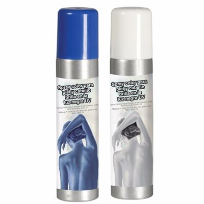Guirca Haarspray/bodypaint spray - 2x kleuren - wit en blauw - 75 ml Guirca Haarspray/bodypaint spray - 2x kleuren - wit en blauw - 75 ml