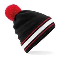 Zwart/rood met witte beanie muts met pompon voor heren