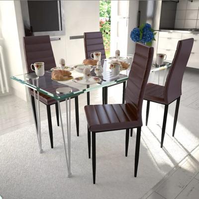 vidaXL Eetkamerset 4 bruine slim line stoelen en 1 glazen tafel vidaXL Eetkamerset 4 bruine slim line stoelen en 1 glazen tafel