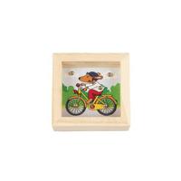 Goki behendigheidsspel fiets 6,5 x 6,5 cm hout geel/beige