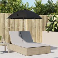 Ligbed 2-persoons met kussens en parasol poly rattan beige