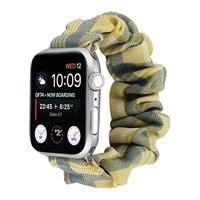 By Qubix - Elastisch scrunchie nylon bandje - Geel/Blauw - Compatible met Apple Watch 44mm / 45mm / 46mm / 49mm - Compatible Apple watch bandjes