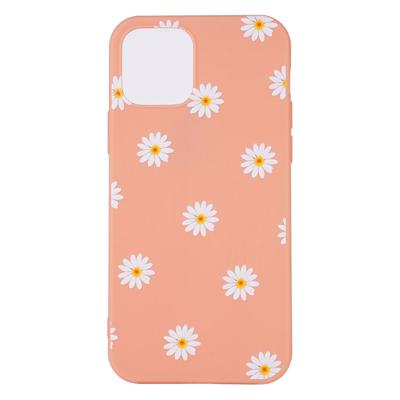 Shop4 - iPhone 12 mini Hoesje - Zachte Back Case Madeliefjes Donker Roze
