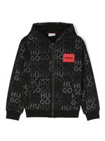 HUGO KIDS hoodie zippé à motif monogrammé - Noir - thumbnail