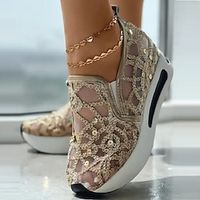 Dames Sneakers Grote maten Schoenen voor Extra Lengte Instapsneakers Buiten Dagelijks Effen Kleur Zomer Pailletten Sleehak Ronde Teen Casual minimalisme Wandelen Netstof Leegloper Zilver Zwart Goud Lightinthebox