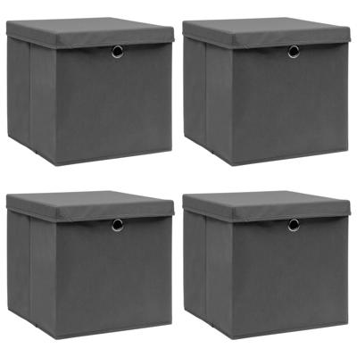 vidaXL Opbergboxen met deksel 4 st 32x32x32 cm stof grijs vidaXL Opbergboxen met deksel 4 st 32x32x32 cm stof grijs