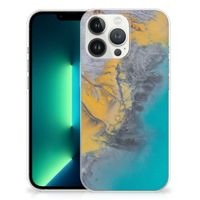 iPhone 13 Pro Max TPU Siliconen Hoesje Marble Blue Gold - thumbnail