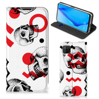 Mobiel BookCase Huawei P40 Lite Skull Red