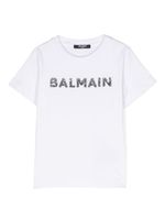 Balmain Kids t-shirt à logo brodé de sequins - Blanc