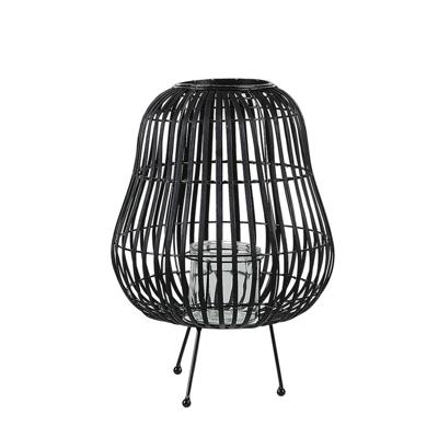 Beliani BERKNER - windlichtzuilen-Zwart-Wilgenhout Beliani BERKNER - windlichtzuilen-Zwart-Wilgenhout