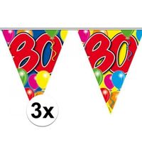 3x Leeftijd versiering vlaggenlijnen 80 jaar 10 meter