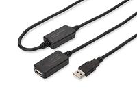 DIGITUS Actieve USB 2.0 verlengkabel - Repeater kabel - USB A male naar USB A female - 20 m - 480 Mbit/s - Plug & Play - Voeding via USB - Zwart