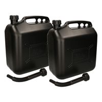 Jerrycan / benzinetank brandstof - 2x - 20 liter - zwart met trechter