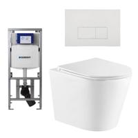 QeramiQ Dely Toiletset - 36.3x51.7cm - diepspoel - rimless - Geberit UP320 inbouwreservoir - softclose toiletzitting - glans witte bedieningsplaat - rechtehoekige knoppen - wit glans SW543431/0701131/SW706187