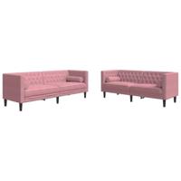vidaXL 2-delige Loungeset Chesterfield met bolsters fluweel roze, chesterfield bank, bankstel, bank, loungeset, bankenset, loveseat, zitbank, fauteuil