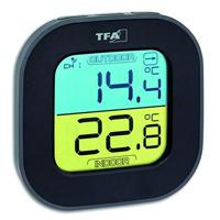 TFA Dostmann digitale thermometer FUN, 30.3068.01, voor binnen en buiten door draadloze buitensensor, kleurendisplay, met minimum- en maximumwaarden, zwart, (L) 88 x (B) 19 (44) x (H) 88 mm