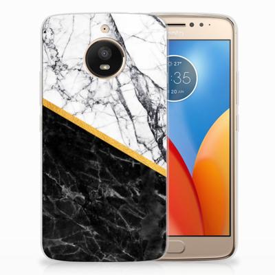 Motorola Moto E4 Plus TPU Siliconen Hoesje Marmer Wit Zwart - Origineel Cadeau Man