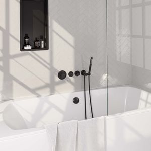 Brauer Black Carving inbouw badkraan met badvulcombinatie en staafhanddouche mat zwart