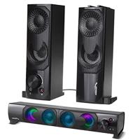 Audiocore AC955 2-in-1 2.0 PC-Luidsprekers met Soundbarfunctie RGB-Achtergrondverlichting Stereo Luidsprekers 2x3W RMS AUX 3,5 mm USB-Voeding