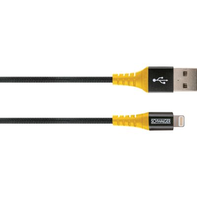 Schwaiger USB-kabel USB 2.0 USB-A stekker, Apple Lightning stekker 1.20 m Zwart, Geel Scheurbestendig WKUL10511