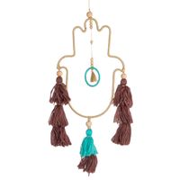 Handgemaakte Macramé Hanger - Hamsa Hand Goudkleurig - Bescherming (43 cm) - thumbnail