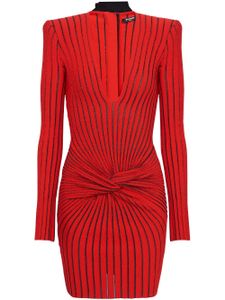 Balmain robe en maille nervurée à manches longues - Rouge