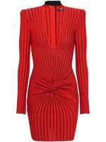 Balmain robe en maille nervurée à manches longues - Rouge - thumbnail