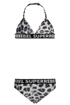 SUPERREBEL Meisjes bikini triangel - Luipaard grijs AOP