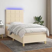 vidaXL Boxspring met matras en LED stof crèmekleurig 90x190 cm, bed, boxspringbed, tweepersoonsbed, slaapmeubel, boxspring bed, bed met matras