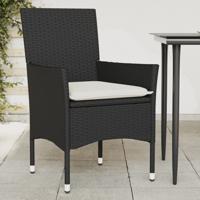 Tuinstoelen 2 st met kussens poly rattan zwart - thumbnail