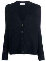 Jil Sander cardigan en maille nervurée à col v - Bleu