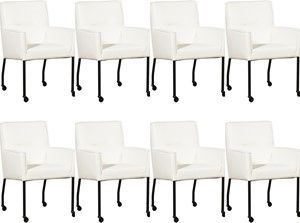 Set van 8 Witte leren moderne eetkamerstoelen Lucky - Toledo Leer Purewhite (wit leer)