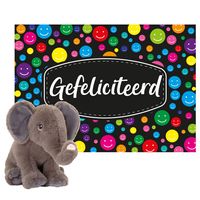 Keel toys - Cadeaukaart Gefeliciteerd met knuffeldier olifant 25 cm - thumbnail