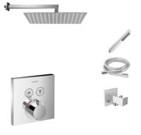 Hansgrohe Shower Select inbouw douchekraan met Mueller Cube 30cm douchekop en wandarm regendouche chroom