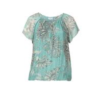 Paprika gebloemde semi-transparante top mintgroen/beige/donkerrood